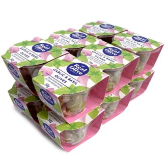 12x 50g Garlic & Basil Olives snack pots.