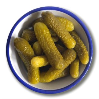 A bowl of The Real Olive Company cornichons.