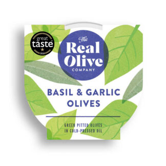 Basil & garlic mammoth pitted olives